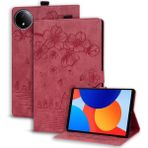 4u Sky Xiaomi Redmi Için Pad Se 4g 8.7 Inç Kart Yuvalı Deri Standı Folio Çiçek Kedi Şarap Tablet Kılıfı (Yurt Dışından) - Koyu Kırmızı