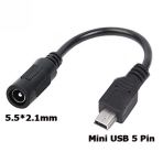 5.5 2.1Mm To Mini Usb 5 Pin Soket Çevirici Power Adaptör Kablosu