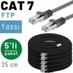 5 Adet 25 cm Irenıs Cat7 Kablo Yassı Ftp Ethernet Network Lan Kablosu - Siyah