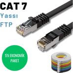 5 Adet 50 Cm, Siyah Cat7 Yassı Ftp Ethernet Network İnternet Kablosu