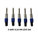 5 Adet 6.35 Mm Mono Çivi Jak Seti - Altın Uçlu Profesyonel Gitar Ve Amfi Konnektör