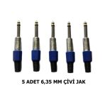 5 Adet 6.35 Mm Mono Çivi Jak Seti -Profesyonel Gitar Ve Amfi Konnektör