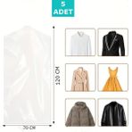 5 Adet 70X120 cm Şeffaf Elbise Poşeti, Askı Delikli Omuz Kesimli Elbise Poşeti