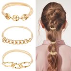 5 adet altın saç bağları bilezik saç bağları kadınlar için saç kravat bilezik Boho saç bağları fantezi elastik Scrunchies Metal boncuklu pratik elastik tasarım sevimli dekoratif saç aksesuarları