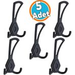 5 Adet Askı Dolap Askılık Askılığı Banyo Mutfak Askısı Duvar Kapı Arkası Elbise Vestiyer Siyah - 1