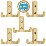 (5 Adet) Askı Mat Altın Dolap Askılık Duvar Askılığı Vestiyer Mutfak Elbise Kıyafet Askısı