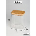 5 Adet Borosilikat Cam Bakliyat Kavanoz Vakumlu Doğal Bambu Kapak ( 1100 ml ) ve Etiket - B02