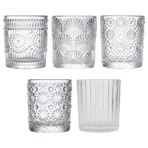 5 adet cam mumluk, 5,5 x 6,5 cm cam şamdan, romantik tealight mumluk, farklı tasarımlarda şamdan, Noel, doğum günü, düğün, parti için şamdan