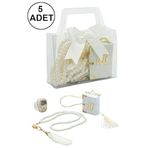 5 Adet Çantalı Mevlüt Hediyelik - Zikirmatik Tesbih Mini Kuranı Kerim Seti - Beyaz