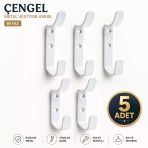 (5 Adet) Çengel Metal Portmanto Vestiyer Duvar Dolap Elbise Askısı Beyaz Mobilya Askılığı Aparatı