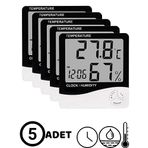 5 Adet Dijital Termometre Sıcaklık Ve Nem Ölçer Masa Saati Alarm