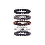 5 Adet Doğal Taş Bileklik 3 Jade, 1 Kaplan Gözü, 1 Lav > Handmade