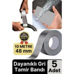 5 Adet Ekstra Güçlü Dayanıklı Su Geçirmez Sızdırmaz Yalıtım Izolasyon Gri Tamir Bandı 10 mt 48 mm