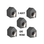 5 Adet Gri Kedi Köpek Evi Kulübesi Yuvası Plastik Demonte Taşınabilir