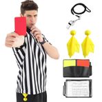 5 adet hakem kiti erkek hakem gömleği siyah ve beyaz çizgili üniforma hakem forması düdük sarı ceza bayrağı hakem kartı basketbol futbol futbol hakem kostüm cadılar bayramı Cosplay parti