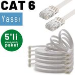 5 Adet Irenıs Cat6 Kablo Yassı Ethernet Network Lan Ağ Kablosu 2 Metre-beyaz