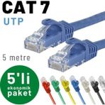 5 adet IRENIS CAT7 Kablo Ethernet Network İnternet LAN Kablosu 5 Metre Mavi