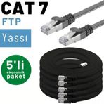 5 Adet Irenıs Cat7 Kablo Yassi Ftp Ethernet Network Lan Kablosu 1 Metre Siyah