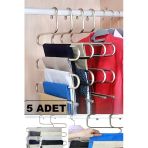 5 Adet Metal Askı - 5 Bölmeli Pantolon Eşarp Askısı 5 Katlı Dolap Düzenleyici