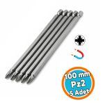 (5 Adet) Mıknatıslı 100 Mm Pozidriv Bits Uç Pz2 Manyetik 1/4" Matkap Ucu 10 Cm Güçlü Tayvan Çeliği