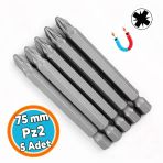 (5 Adet) Mıknatıslı 75 Mm Pozidriv Bits Uç Pz2 Manyetik 1/4" Matkap Ucu 7.5 Cm Güçlü Tayvan Çeliği