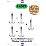 5 Adet Noktalı Portmanto Askı Vestiyer Duvar Dolap Askısı Krom Metal Mobilya Gümüş Kapı Askılık