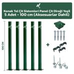 5 Adet Panel Çit Direği 100 CM Yeşil + Aksesuarlar