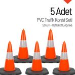 5 Adet PVC Trafik Konisi 50 cm Reflektifli Ağırlıklı Trafik Dubası Seti
