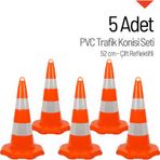 5 Adet PVC Trafik Konisi 52 cm Çift Reflektifli Trafik Dubası Seti