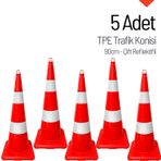 5 Adet Tpe Trafik Konisi 90 cm Çift Reflektifli Trafik Dubası Seti