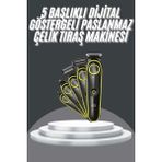 5 Başlıklı Şarjlı Tıraş Makinesi LED Ekran Saç Sakal Ense Tıraşına Uygun Bakım Seti