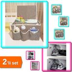 5 Bölmeli Bebek Beşik Başucu Düzenleyici Kapaklı + 6 Bölmeli Tencere Kapak Rafı - 2li Set D6G7T8
