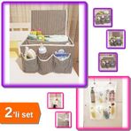 5 Bölmeli Bebek Beşik Başucu Düzenleyici Kapaklı + 8 Cepli Askılı File Organizer - 2li Set G2J2J4