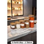 5 Boy Lüks Dikdörtgen Vakumlu Bambu Kapak Borosilikat Cam Bakliyat Kavanozu Erzak Saklama - B02
