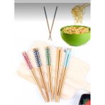 5 Çift Desenli Yıkanabilir Kore Çin Bambu Noodle Chopsticks Yemek Çubuğu | Desenli Bambu Chopstick - Bej