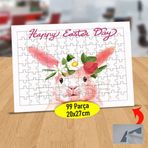5 Happy Easter Day Yazılı Tavşancık 99 Parça Puzzle Yapboz Tablo