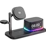 5 in 1 25W Wireless Şarj Özellikli Kablosuz Şarj İstasyonu, Bluetooth Hoparlör ve 9 Farklı RGB Gece Lambası, Alarm Saati, LED Saatli Standı (Apple İphone-Watch-Airpods Uyumlu)