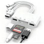 5 In 1 Lightning Usb-A Type-C Çıkışlı Çoklu Otg Çevirici Adaptör Sd Tf Kart Okuyucu USB Hub - Beyaz