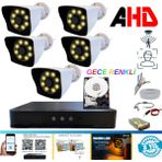 5 Kameralı 5mp Lens 1080P Warm LED Gece Renkli 2 Tb HDD Dahil Güvenlik Seti - 252W