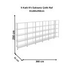 5 Katlı 6’Lı Bitişik Galvaniz Çelik Raf. Depo, Dosya Raf 31X360x250 Cm