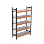 5 Katlı Dekoratif Midi Rack - Ekonomik Depo,Arşiv, Kiler Rafı Siyah-Turuncu 46X180 Cm 150 Cm