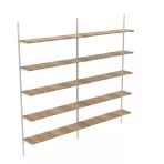 5 Katlı Duble Kitaplık - Ahşap Duvar Rafı, Dekoratif Raf Meşe 30X60 Cm