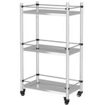 5 Katmanlı Ağır Hizmet Tipi Mutfak Depolama Rafı 304 Paslanmaz Çelik Nizer Tekerlekli Raf Tencere ve Dekor için Metal Çalışma Masası Yerden Tasarruf Birimi (19,7 "x7,5"x34")