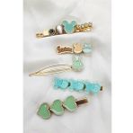 5 Lİ PENS YEŞİL KALP TOKA SET TAVŞAN