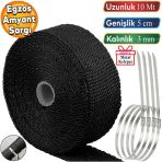 5 Metre 10 Cm Cam Elyaf Eksoz Sargisi Metal Kelepce Manifold Sargi Bezi Yanmaz Bant Siyah Amyant 3 Mm (Kalinlik)