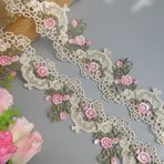 5 Metre Bej Pembe İçi Boş Çiçek Polyester Nakış Dantel Trim Şerit Vintage Venise Çiçek Süslemeleri Kenar Kumaş İşlemeli Aplike Dikiş El İşi Düğün Gelin Elbisesi Dekorasyon (Bej)
