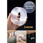 5 Metre Çift Taraflı Nano Bant Süper Güçlü Şeffaf Jel Silikon Duvar Çerçeve Askı Bandı