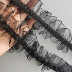 5 metre siyah naylon örgü çift pilili organze dantel fırfır Trim şerit vual kumaş 4,1 cm genişlik el yapımı DIY dikiş zanaat elbise elbise süsleme şapka yastık dekor