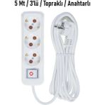 5 Metre Üç 3’lü Topraklı Anahtarlı Grup Priz (Eko Grup Marka)