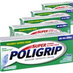 (5 Paket) Süper Poligrip Protez Yapışkan Krem - Güçlü, Tüm Gün Bekleme - Çinko İçermez - Yapay Aroma veya Renk İçermez - 21,3 g. ea.